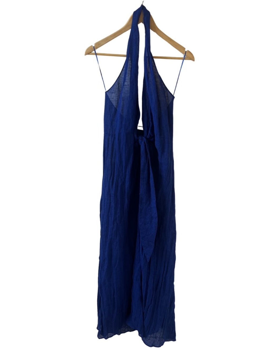 NWOT Zara ZW Collection Halter Maxi Deep V Linen Dress | Cobalt Blue - Picture 5 of 8